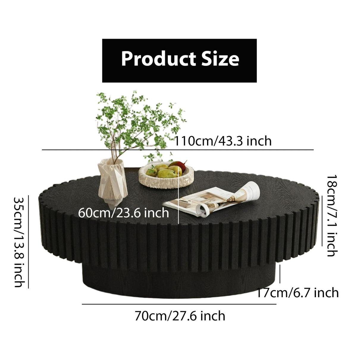 Black Oval Fluted Coffee Table A507