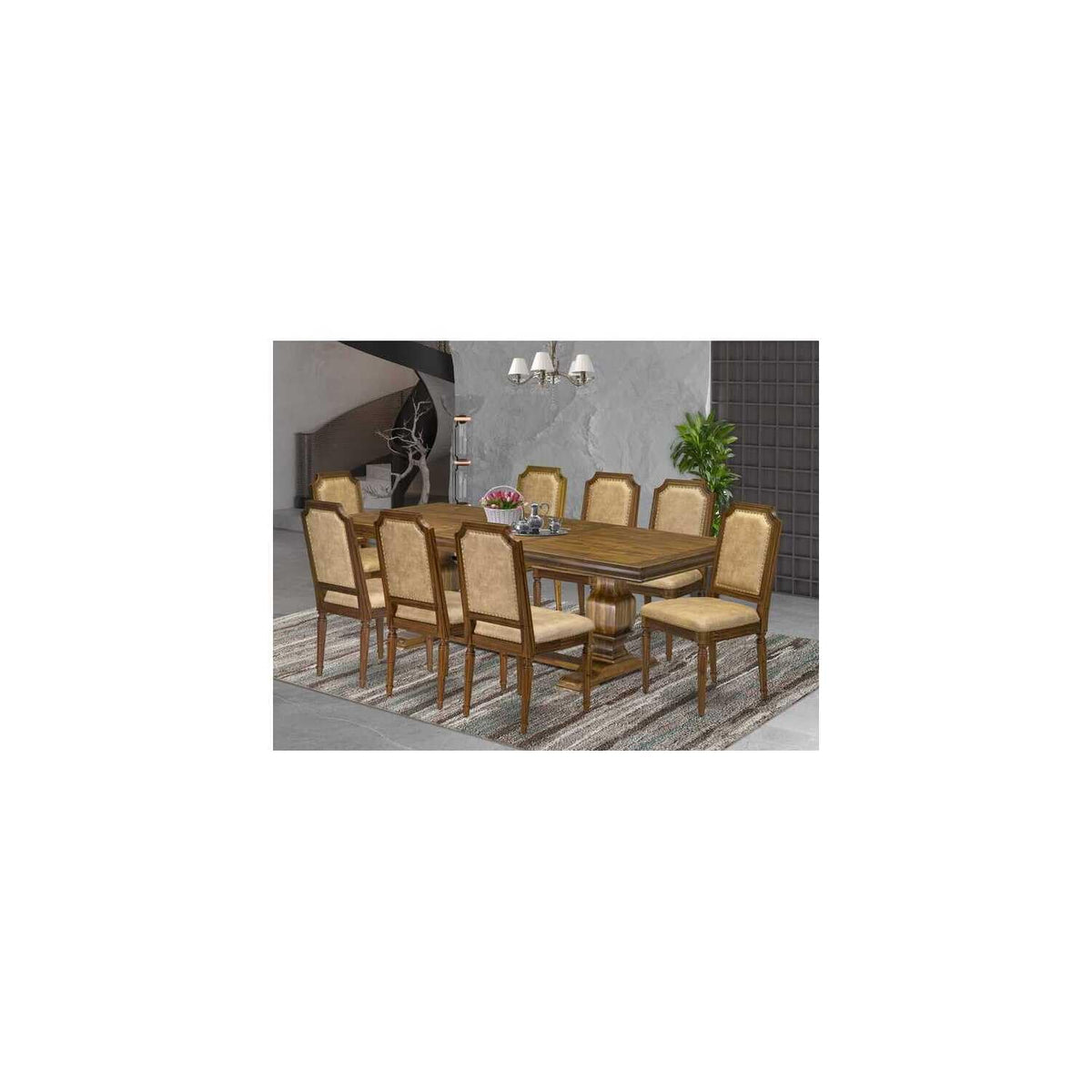 9 Piece Dining Table and 8 Dark Grey PU Leather Chairs M66400