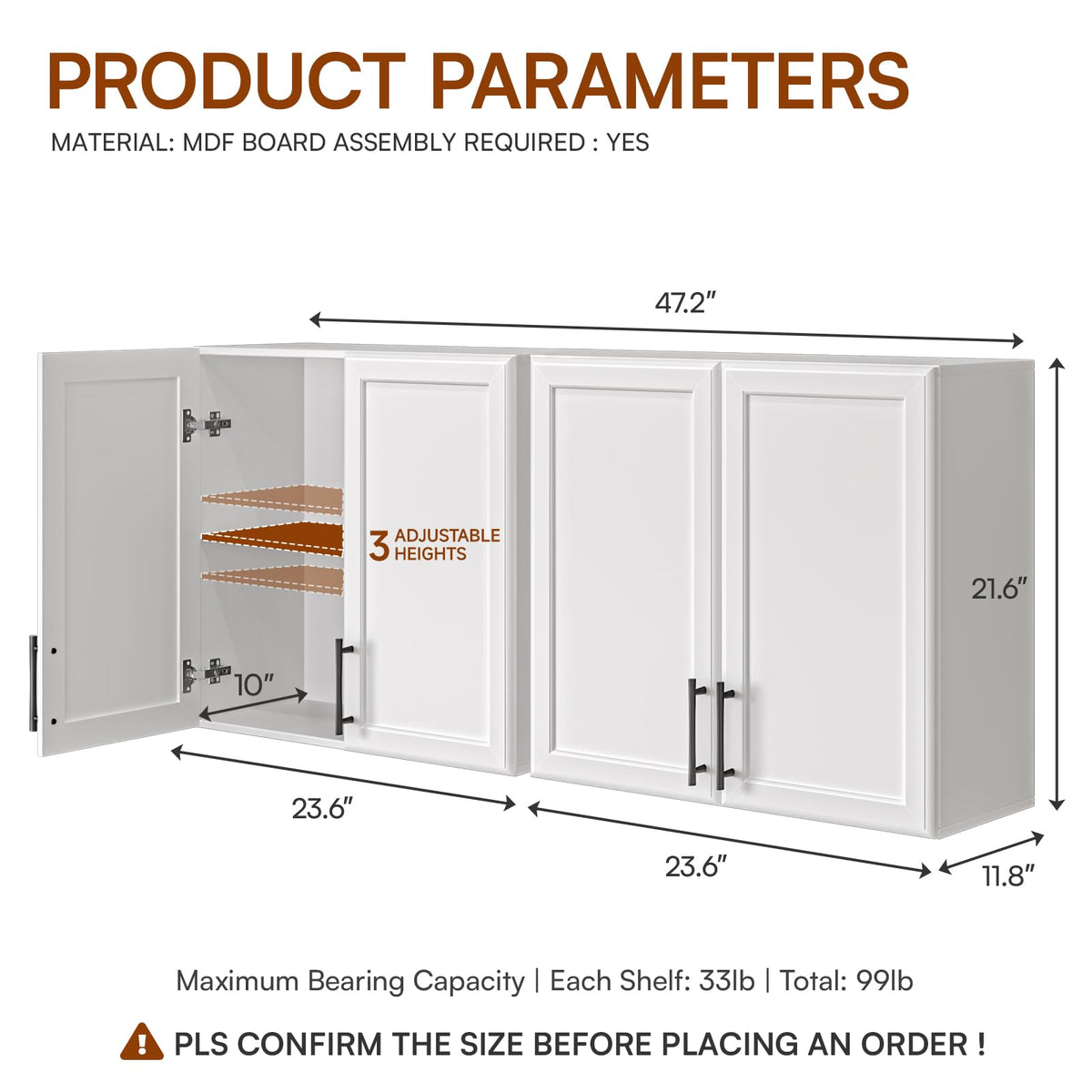 47.2" W Off White Wall Mounted Cabinet with Adjustable Shelf T67381
