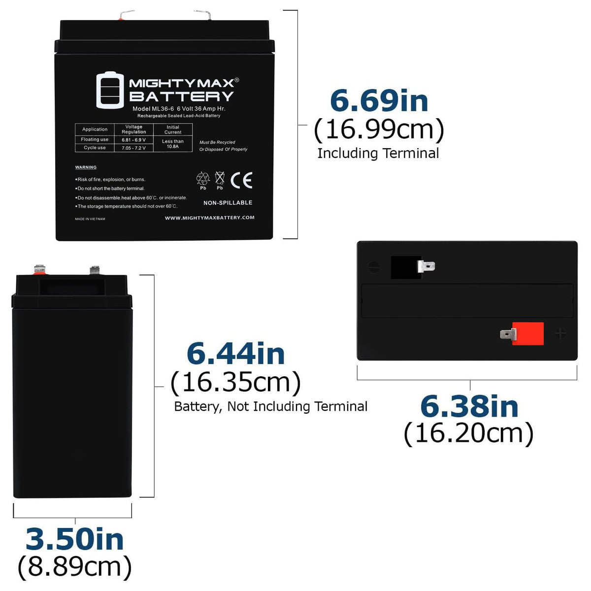 6V 36Ah AGM F2 Terminal Battery E65161