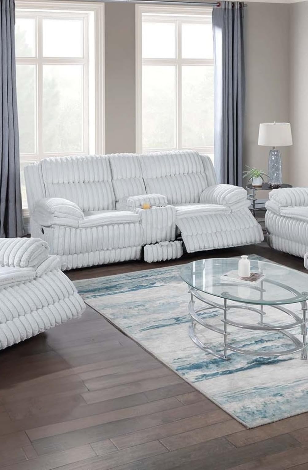 Light Gray Corduroy Loveseat Recliner with Console Drawer Y83564