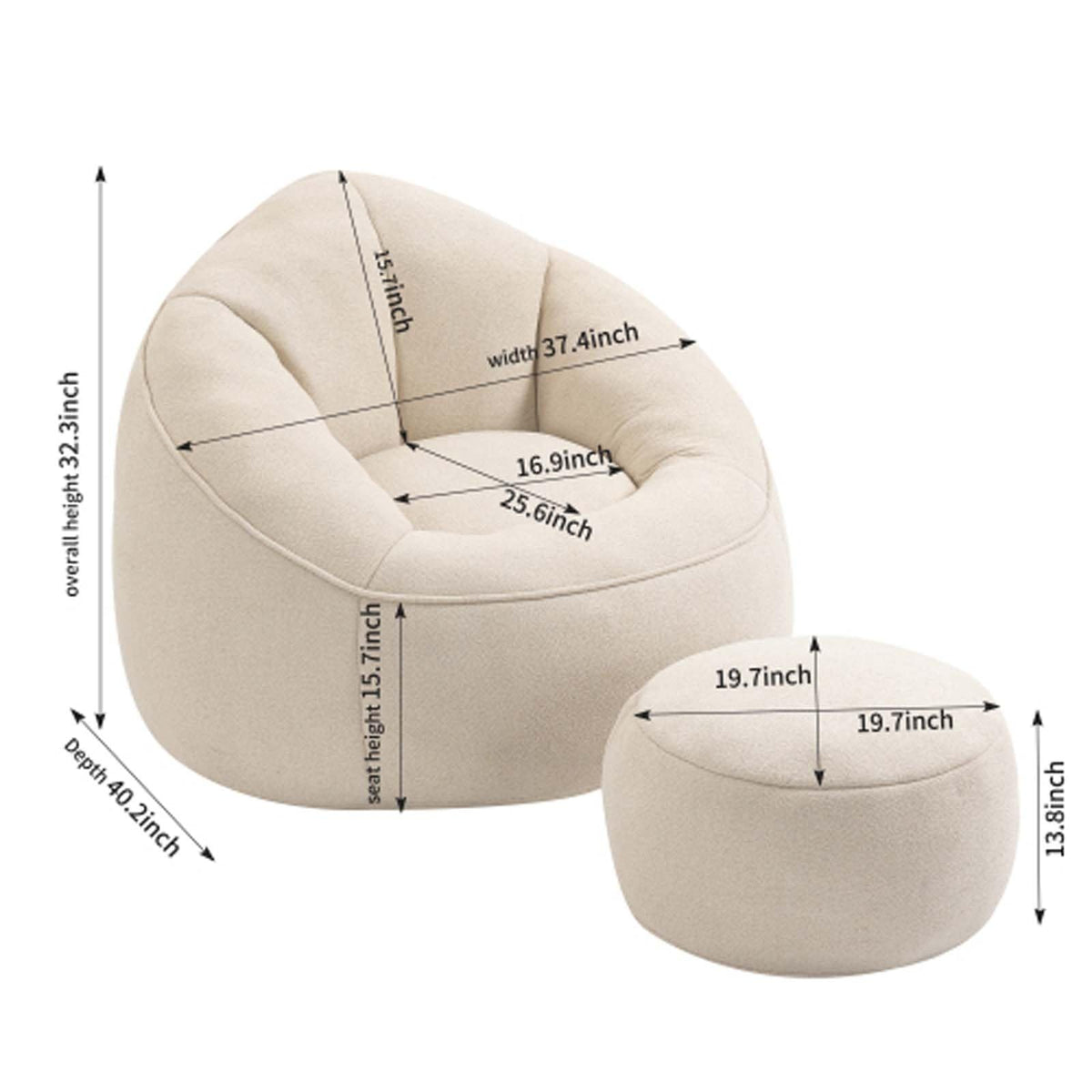Microfiber Memory Foam Bean Bag Chair with Ottoman E276864