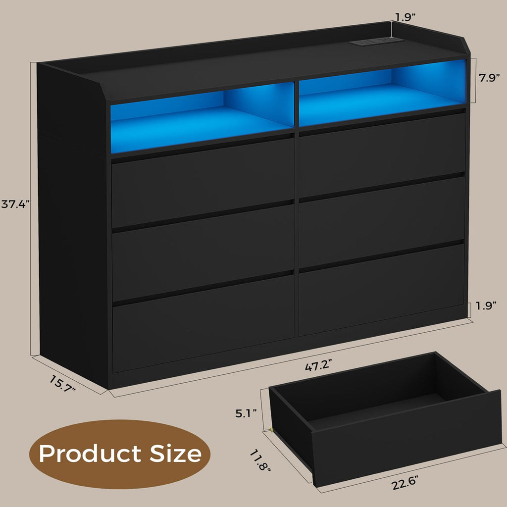 Black Dresser with LED Lights and Power Strip R315549
