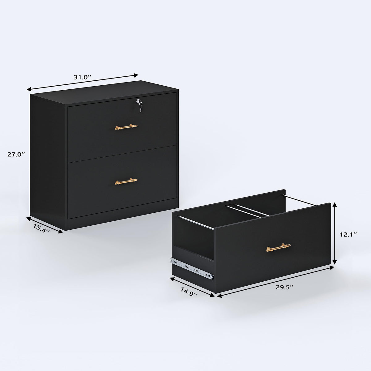 Black 2 Drawer Lateral File Cabinet with Lock L363