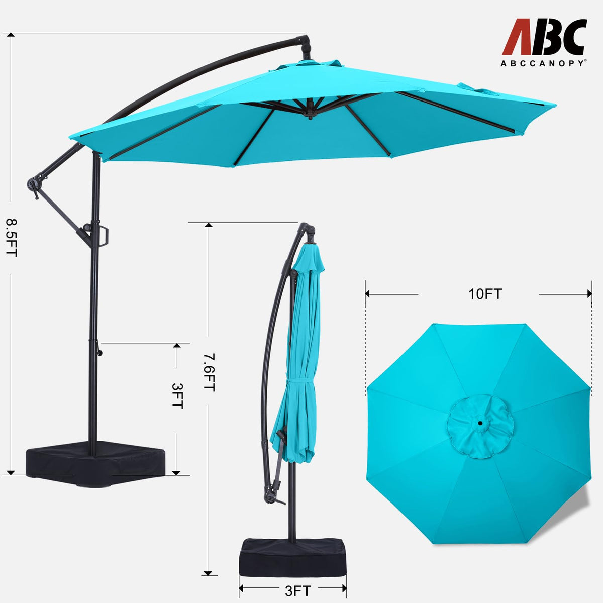 10FT Cantilever Umbrella with Base and Weights Bag H490