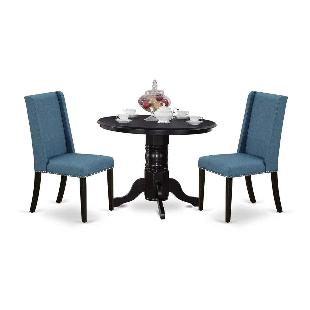 3 Piece Dining Table Set with 2 Blue Linen Fabric Chairs G34155