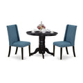 3 Piece Dining Table Set with 2 Blue Linen Fabric Chairs G34155