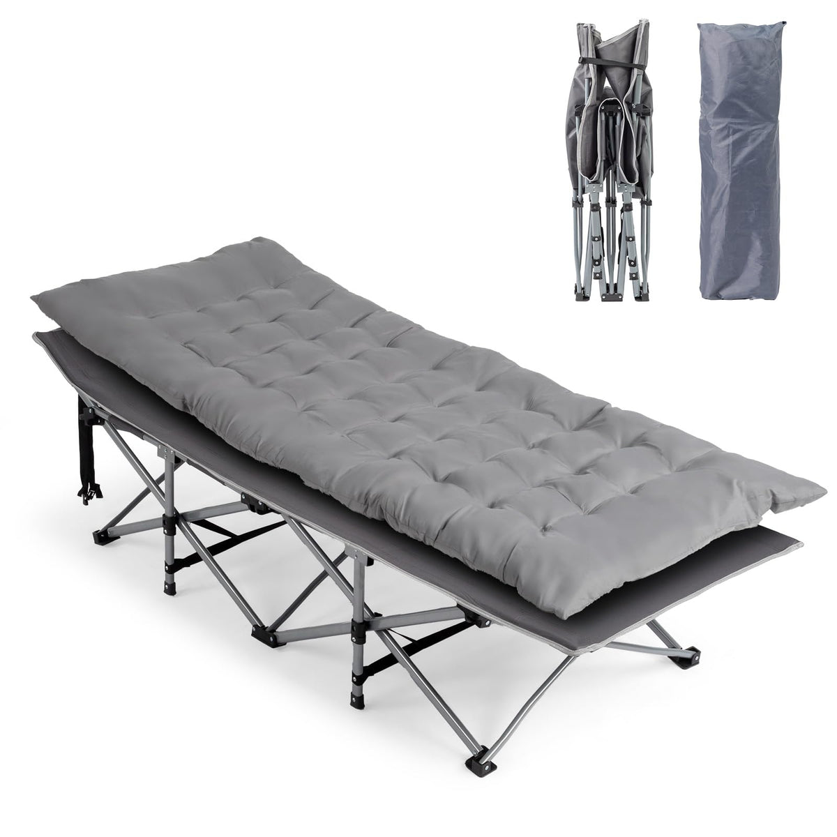 Folding Camping Cot Bed with Mattress and Pillow O74244
