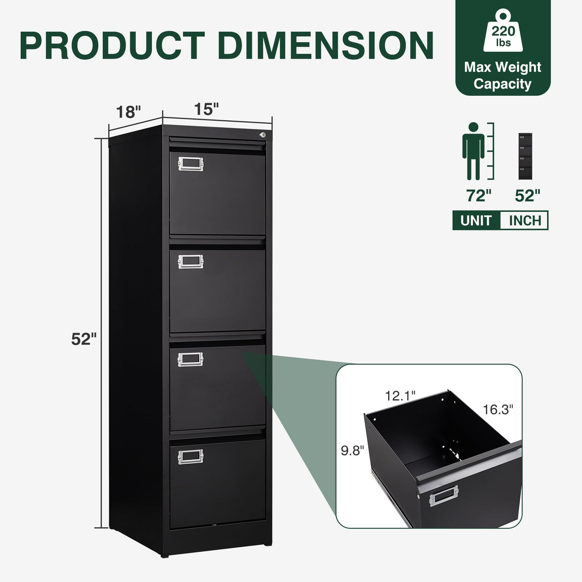4 Drawer Metal File Cabinet with Lock B88284