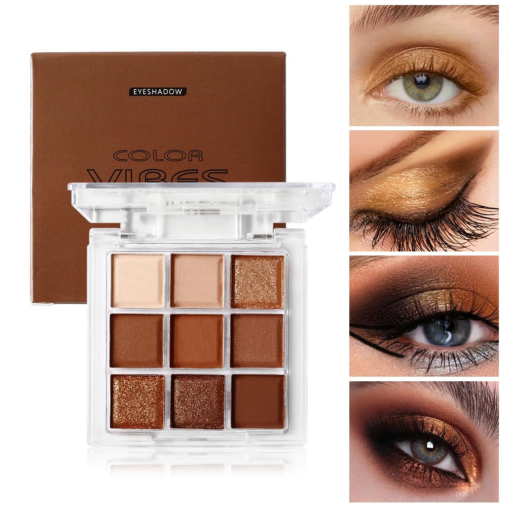 Golden Caramel 9 Warm Bronze & Nude Brown Eyeshadow Palette Matte & Metallic L387