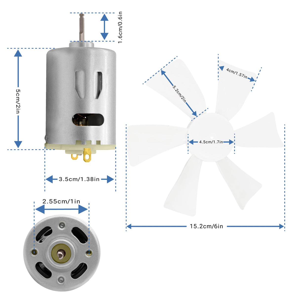 6 Inch White RV Vent Fan Blade with 12V D-Shaft Motor X7832