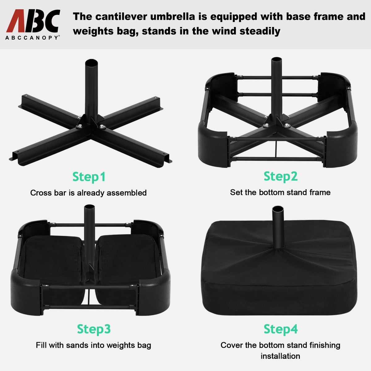 10FT Cantilever Umbrella with Base and Weights Bag H490