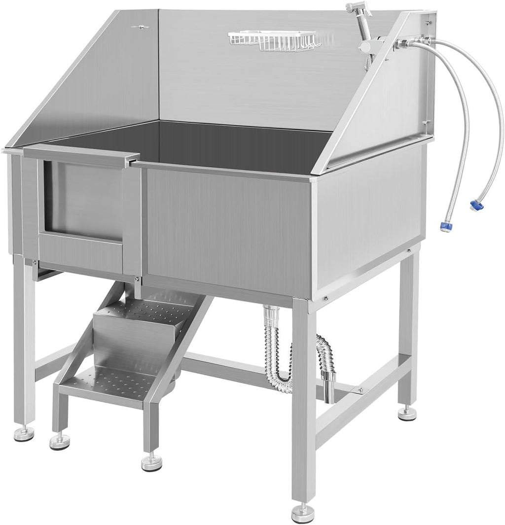 38" Stainless Steel Dog Grooming Tub with Ramp L823643