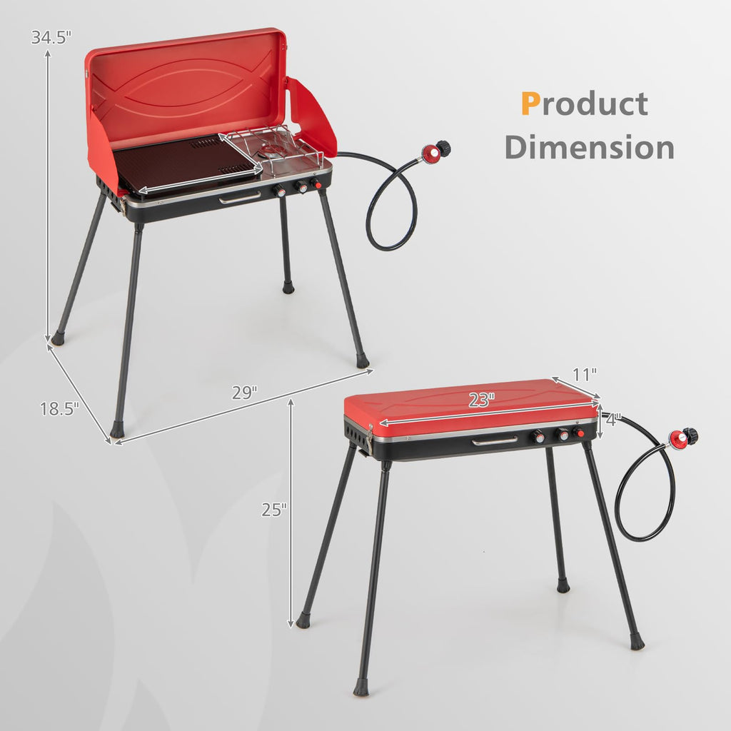 2-Burner Portable Gas Camping Stove with Detachable Legs O733