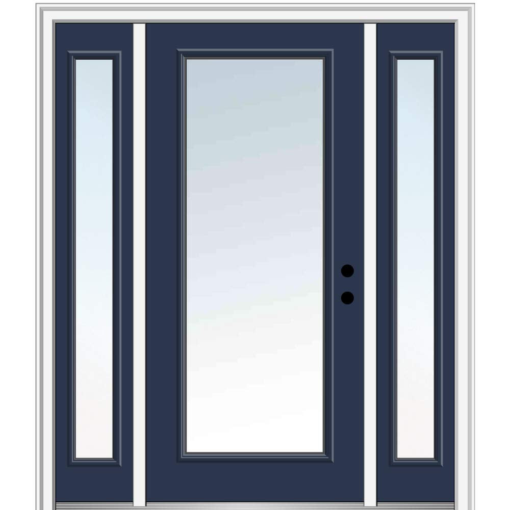 Left Hand In-swing Fiberglass Smooth Prehung Front Door Full Lite 36" x 80" with Two 14" Sidelites H2413