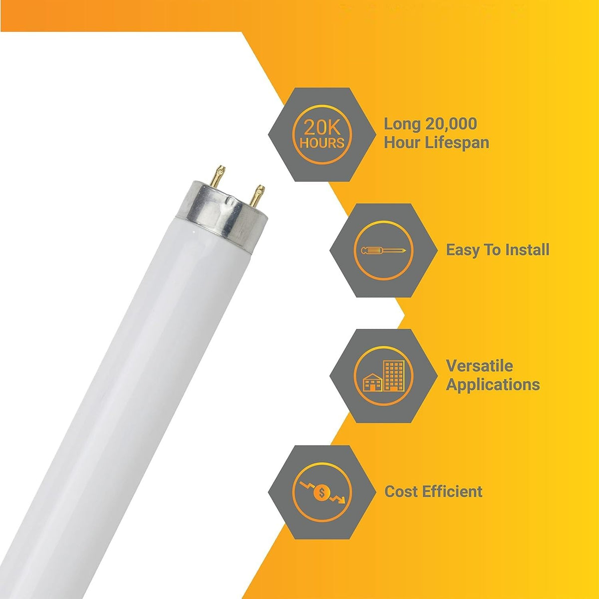 24 Inch T8 Fluorescent Tube Light Bulb 17W 3500K G13 Bi-Pin Pack of 10 P191