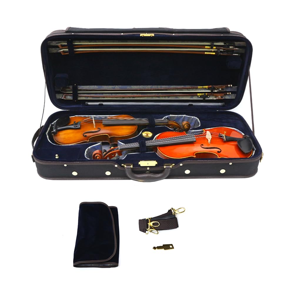 Double Violin Case Wooden Nylon Oxford Silk Interior Y212