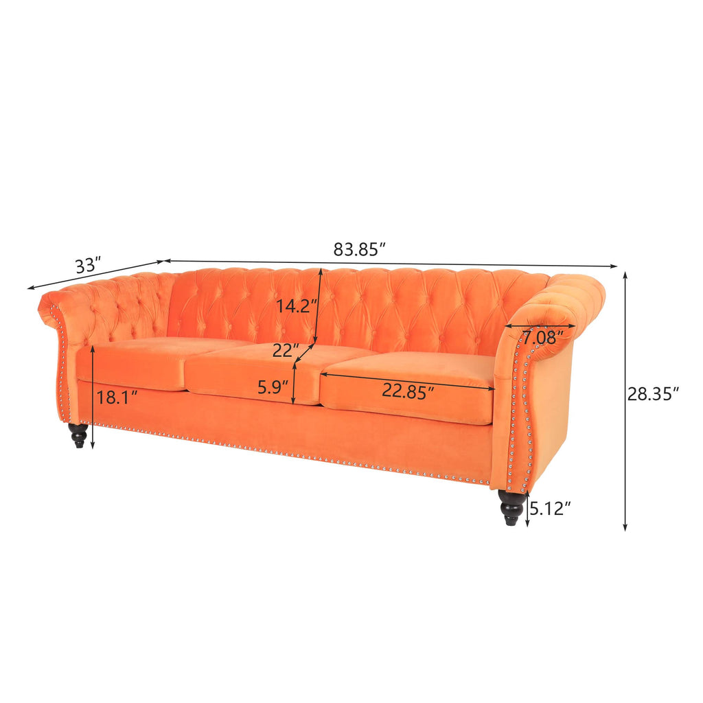 Orange Velvet 3 Seater Sofa G5380