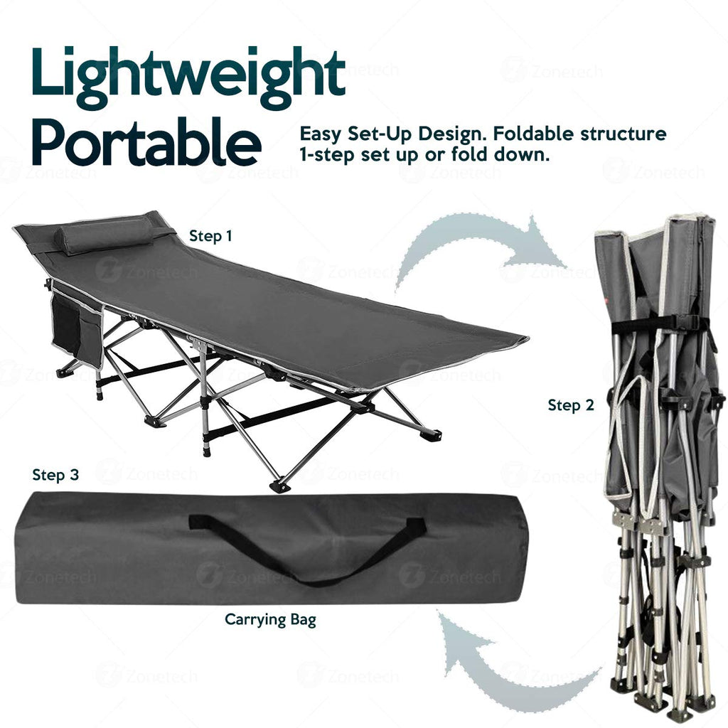 Folding Lightweight Portable Heavy Duty Travel Cot with Large Pocket T5977