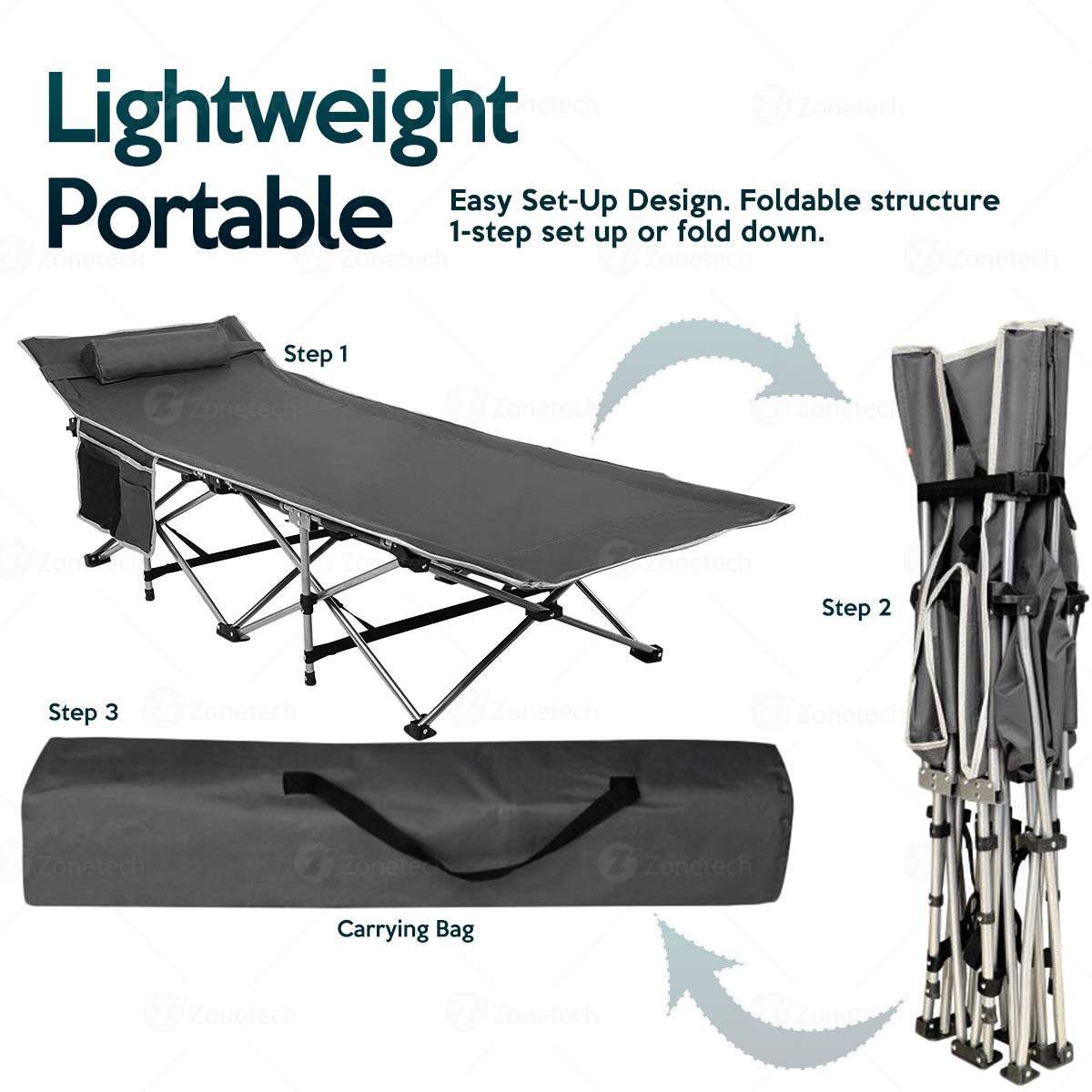 Folding Lightweight Portable Heavy Duty Travel Cot with Large Pocket T5977