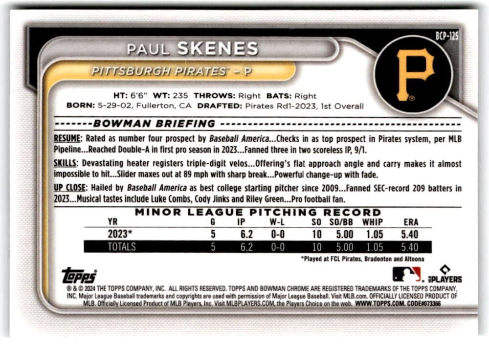 Paul Skenes Baseball Trading Card Z44633