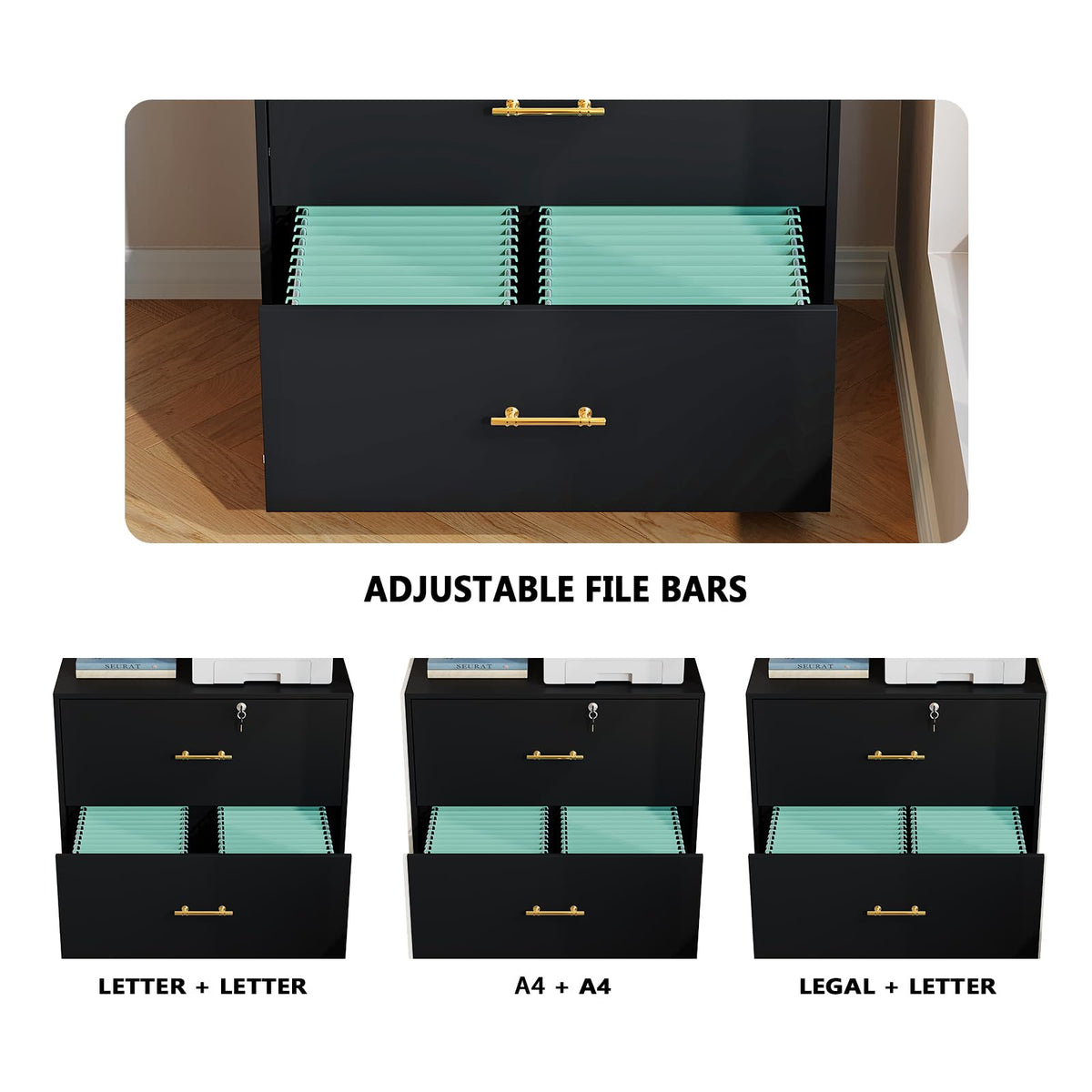 Black 2 Drawer Lateral File Cabinet with Lock L363