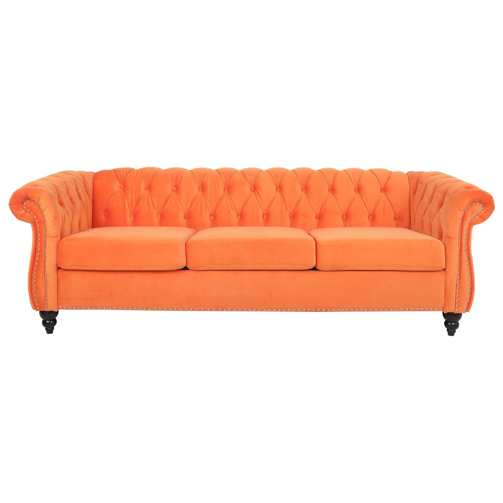 Orange Velvet 3 Seater Sofa G5380