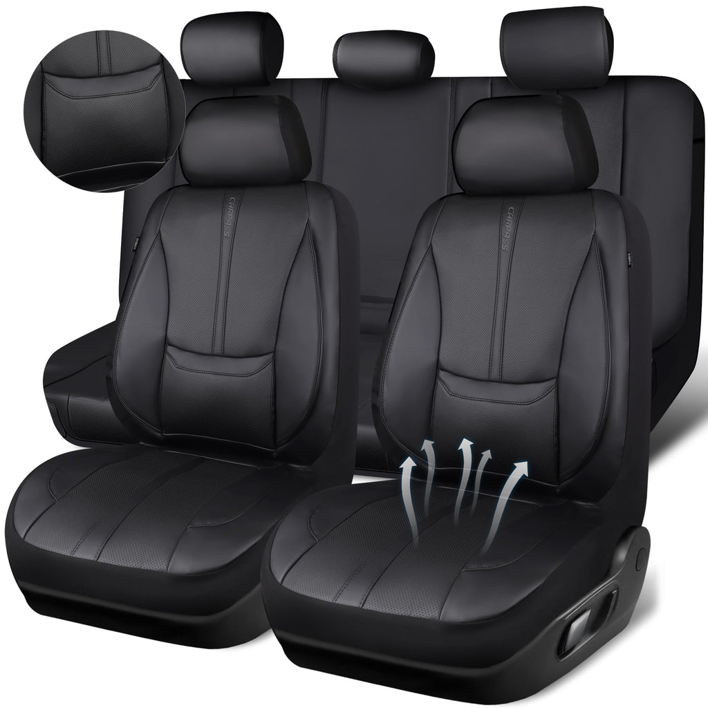 Black Nappa Leather Car Seat Covers Full Set B128