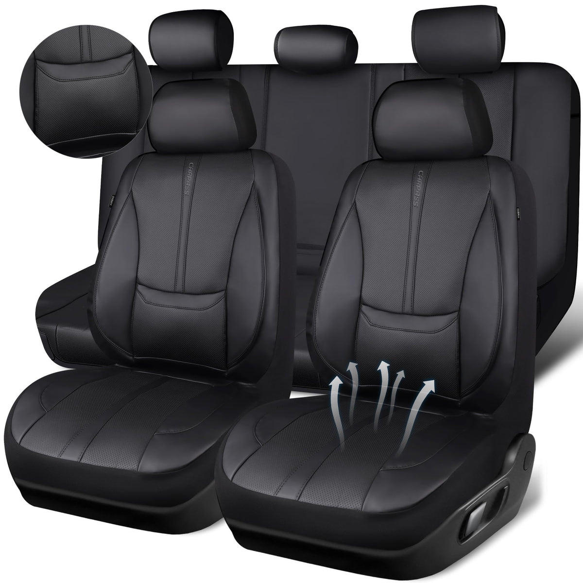 Black Nappa Leather Car Seat Covers Full Set B128