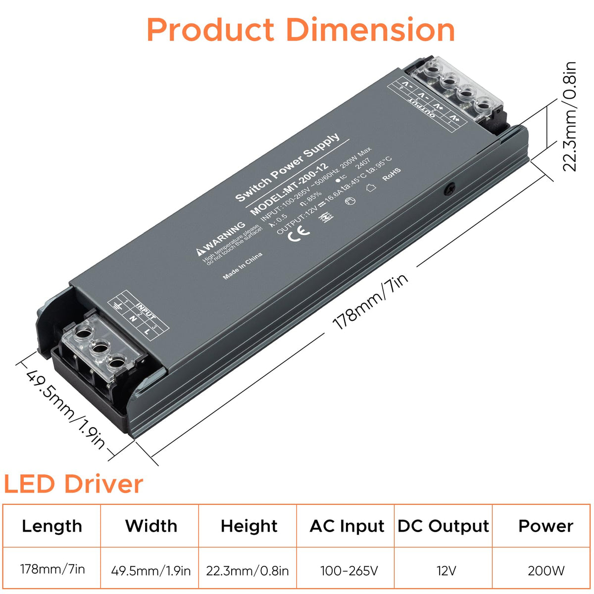 12V 200W LED Power Supply 16.6A E31898
