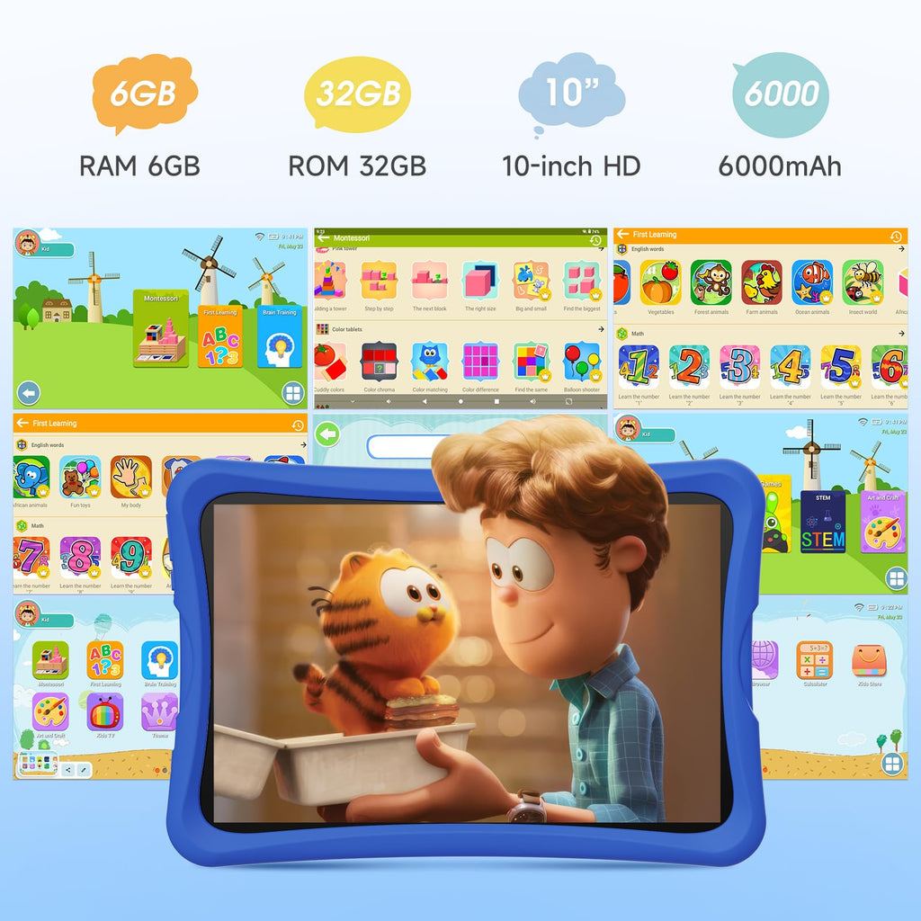 10.1" Kids Tablet 6GB RAM 32GB ROM Android 15 GO Blue T387761