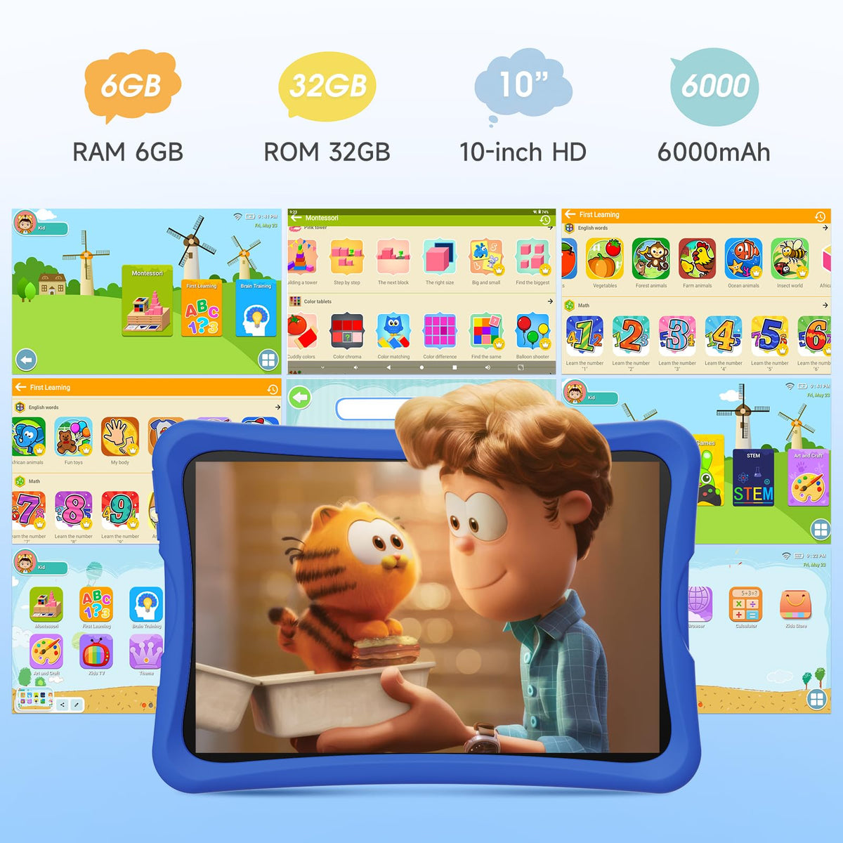 10.1" Kids Tablet 6GB RAM 32GB ROM Android 15 GO Blue T387761