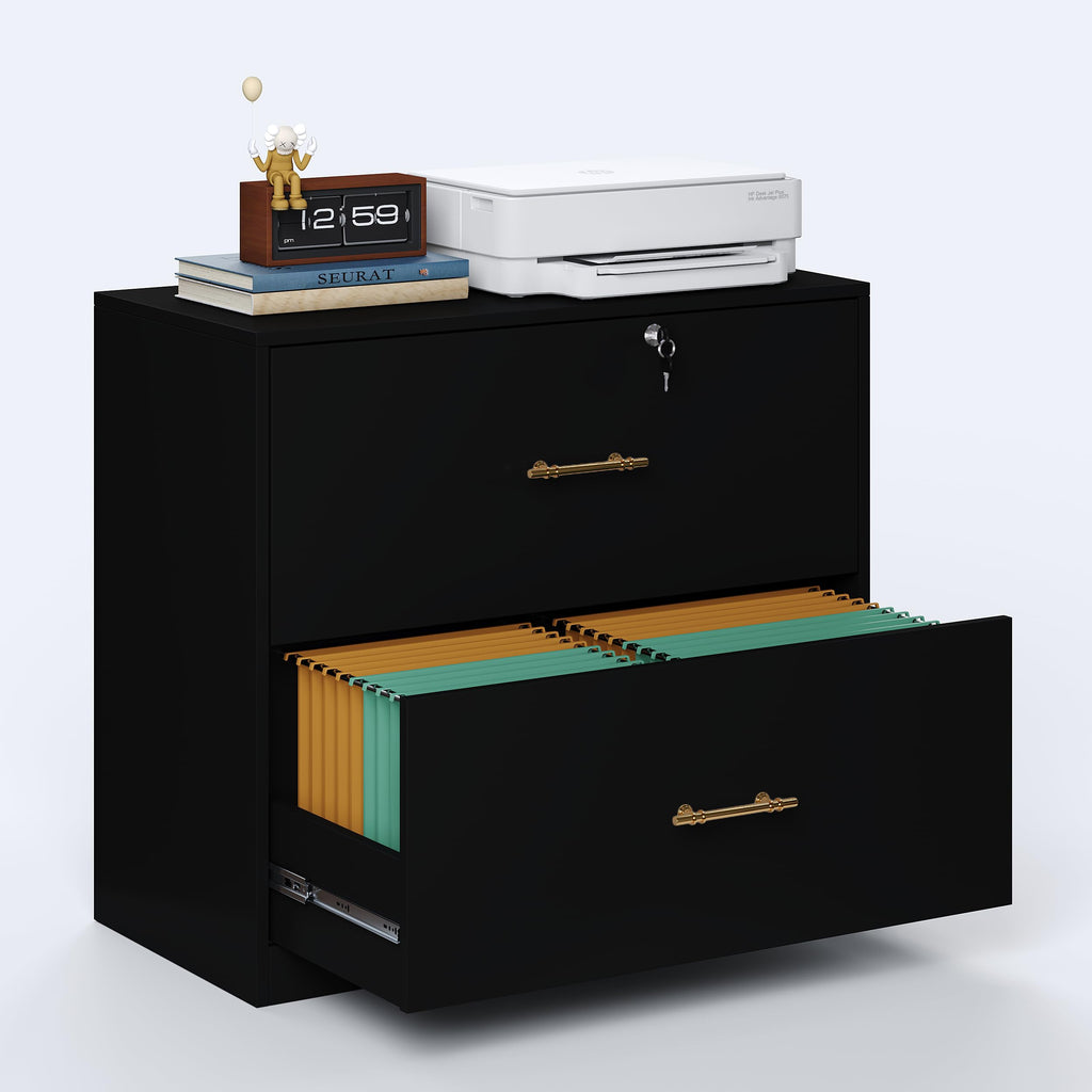 Black 2 Drawer Lateral File Cabinet with Lock L363