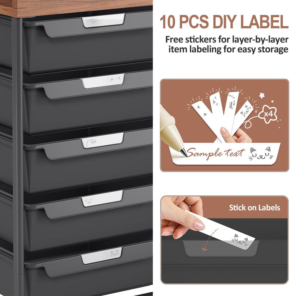 10 Drawer Rolling Storage Cart with Wooden Tabletop C577
