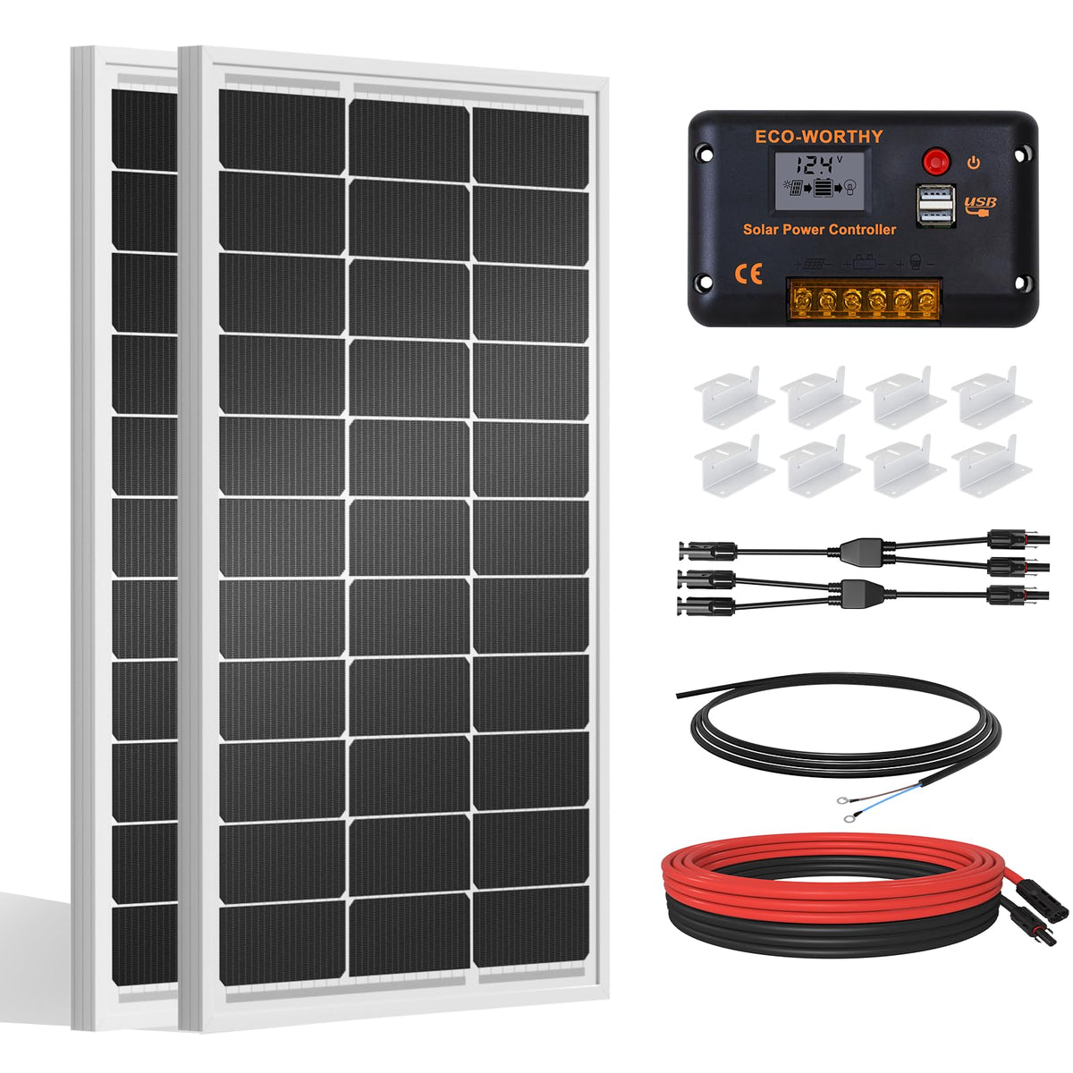 200 Watts 12 Volt/24 Volt Monocrystalline Solar Panel Kit with 30A PWM Charge Controller X164342