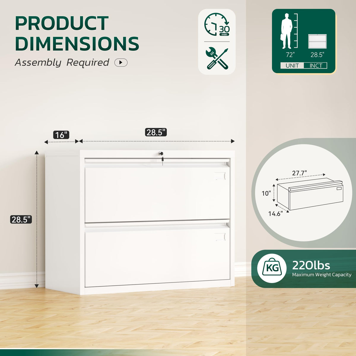 White 2 Drawer Metal File Cabinet with Lock U452472