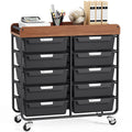 10 Drawer Rolling Storage Cart with Wooden Tabletop C577