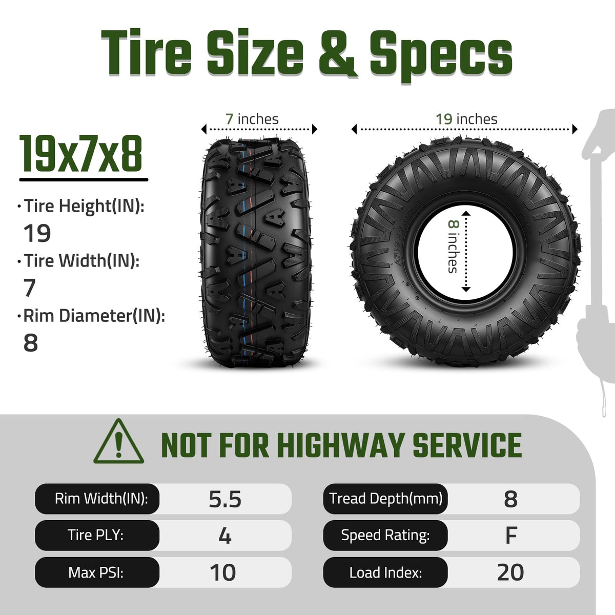 19x7-8 All Terrain Tubeless Set of 2 Tires C621714