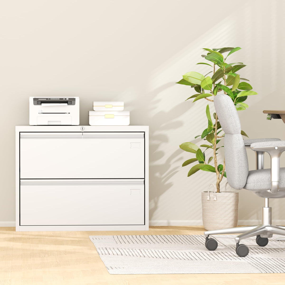 White 2 Drawer Metal File Cabinet with Lock U452472