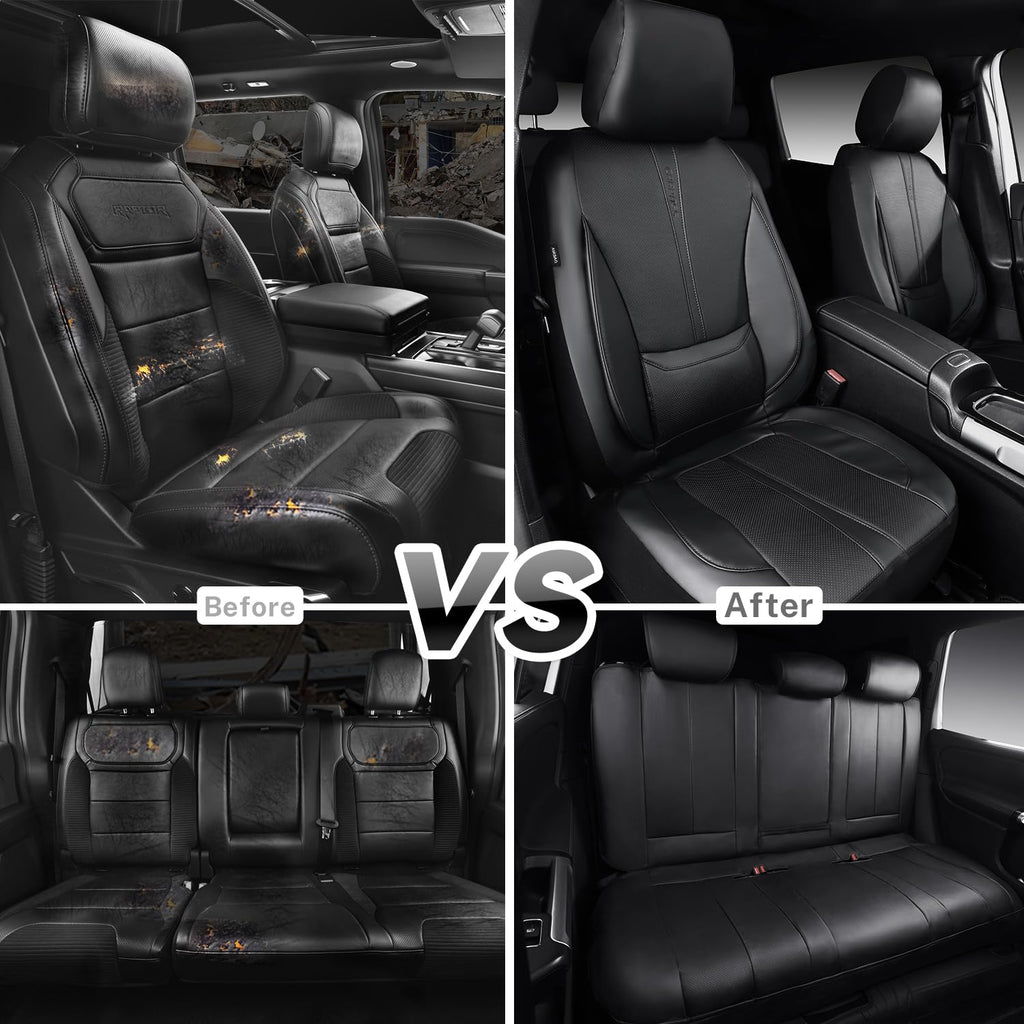 Black Nappa Leather Car Seat Covers Full Set B128