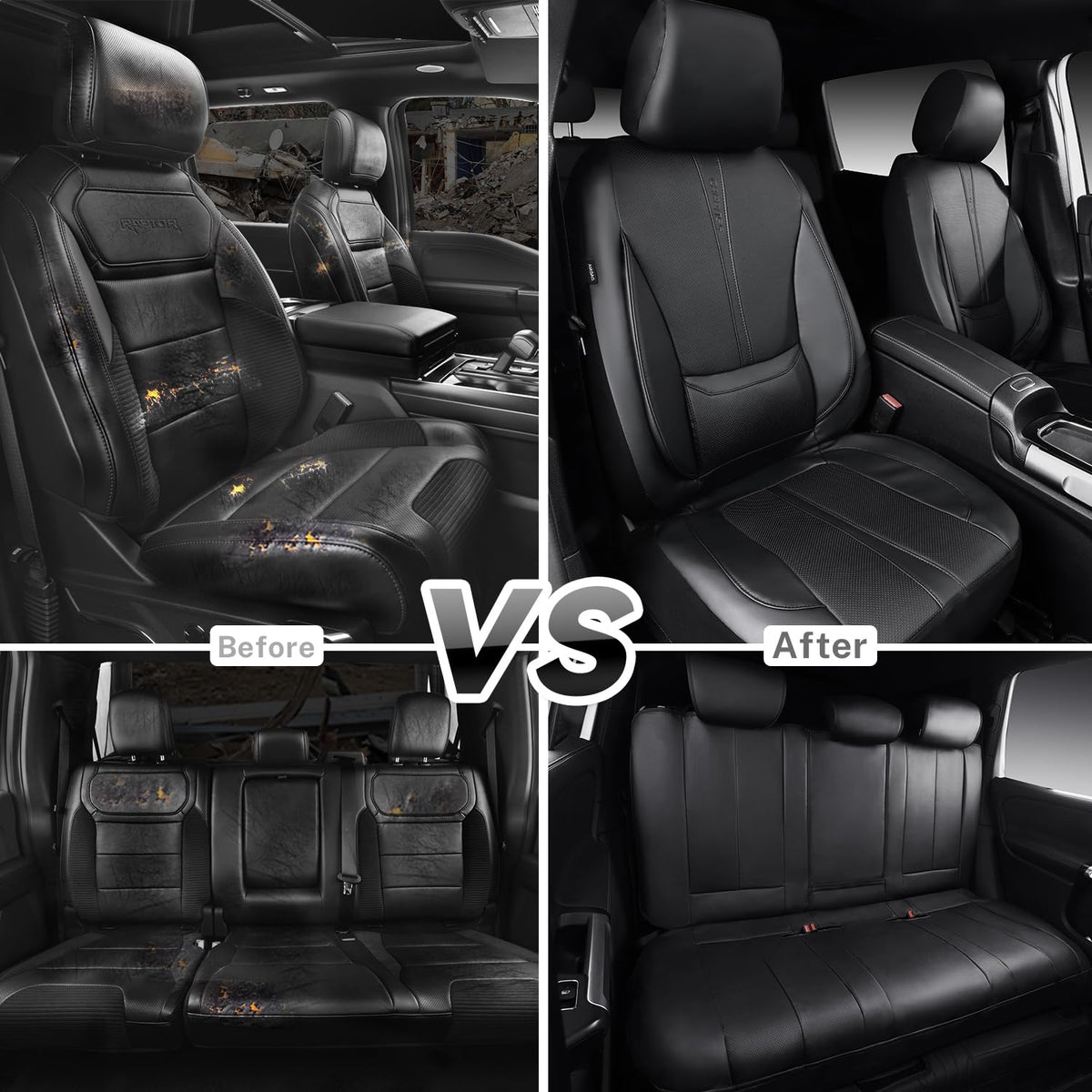 Black Nappa Leather Car Seat Covers Full Set B128