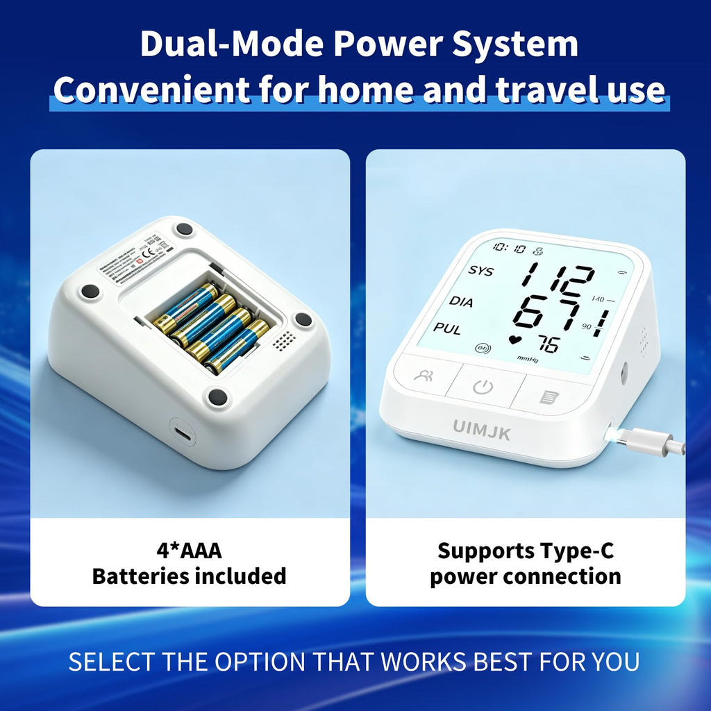 Upper Arm Blood Pressure Monitor, Automatic Digital with Voice Broadcast & Irregular Heartbeat Detection, Backlit LED Display, Adjustable Cuff 8.66-16.5'', 2x99 Memory & Guest Mode, AAA & Type-C I718