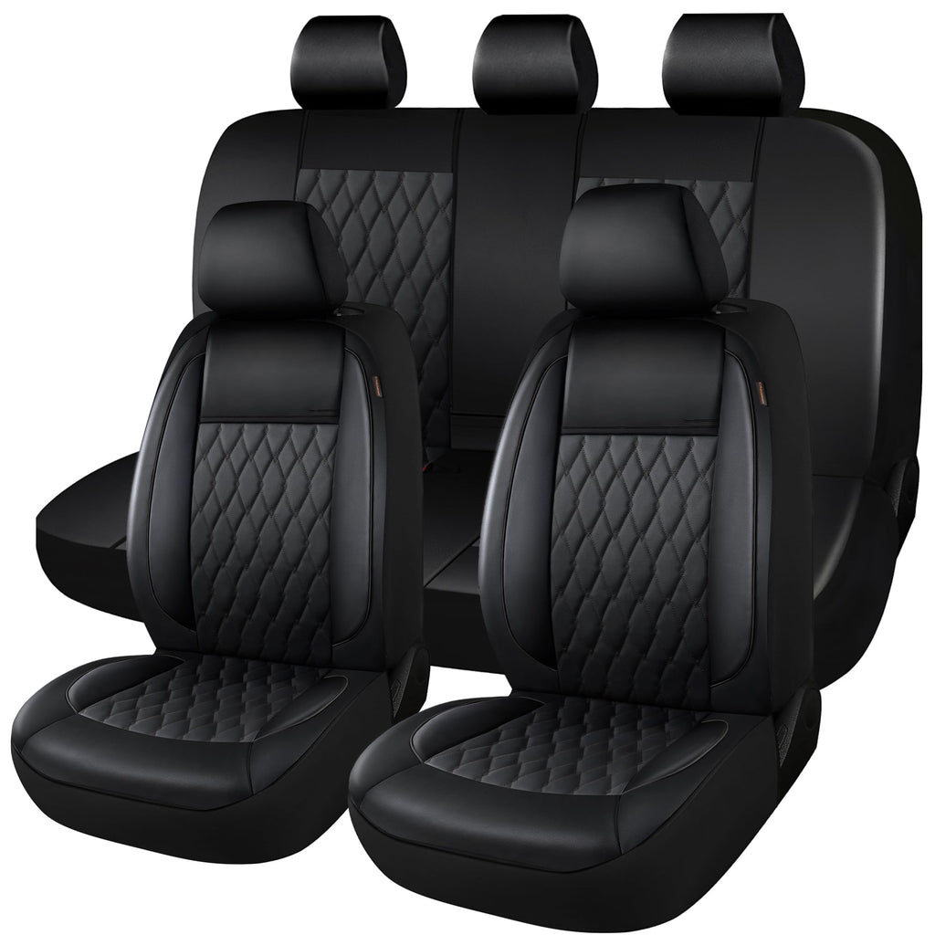Faux Leather Car Seat Covers Full Set 5-Seat Black C49121
