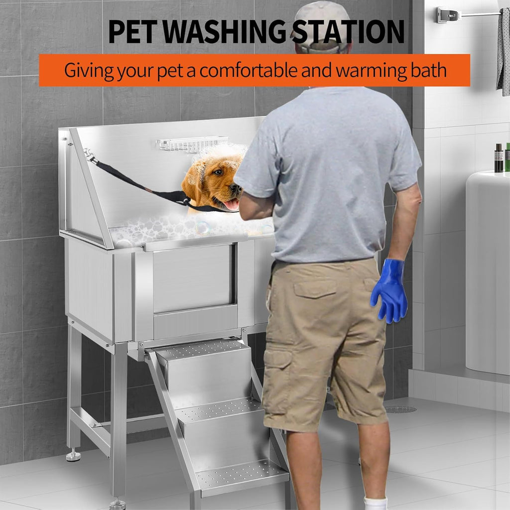 38" Stainless Steel Dog Grooming Tub with Ramp L823643
