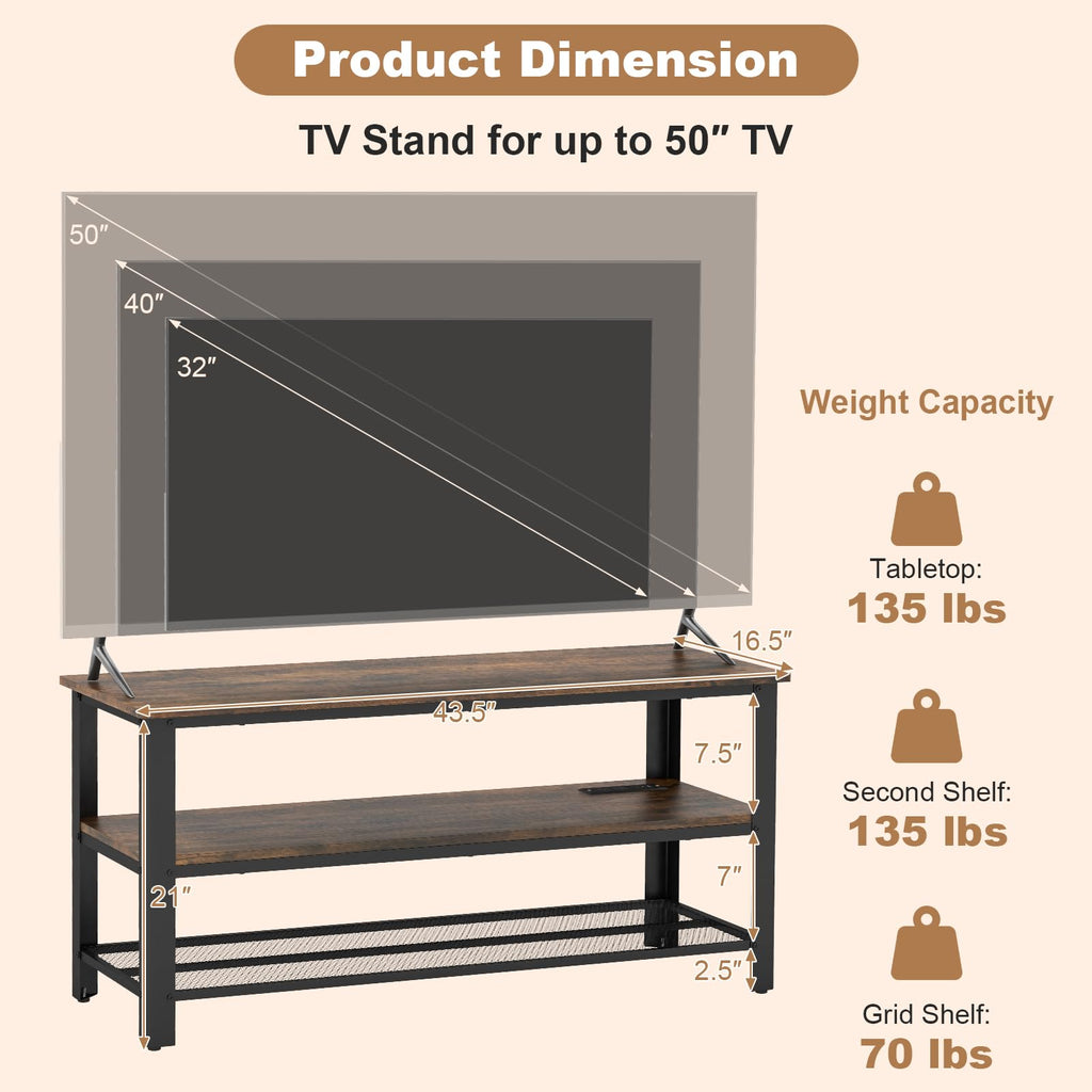 Small 3-Tier TV Stand with Power Outlets and USB Ports A107337
