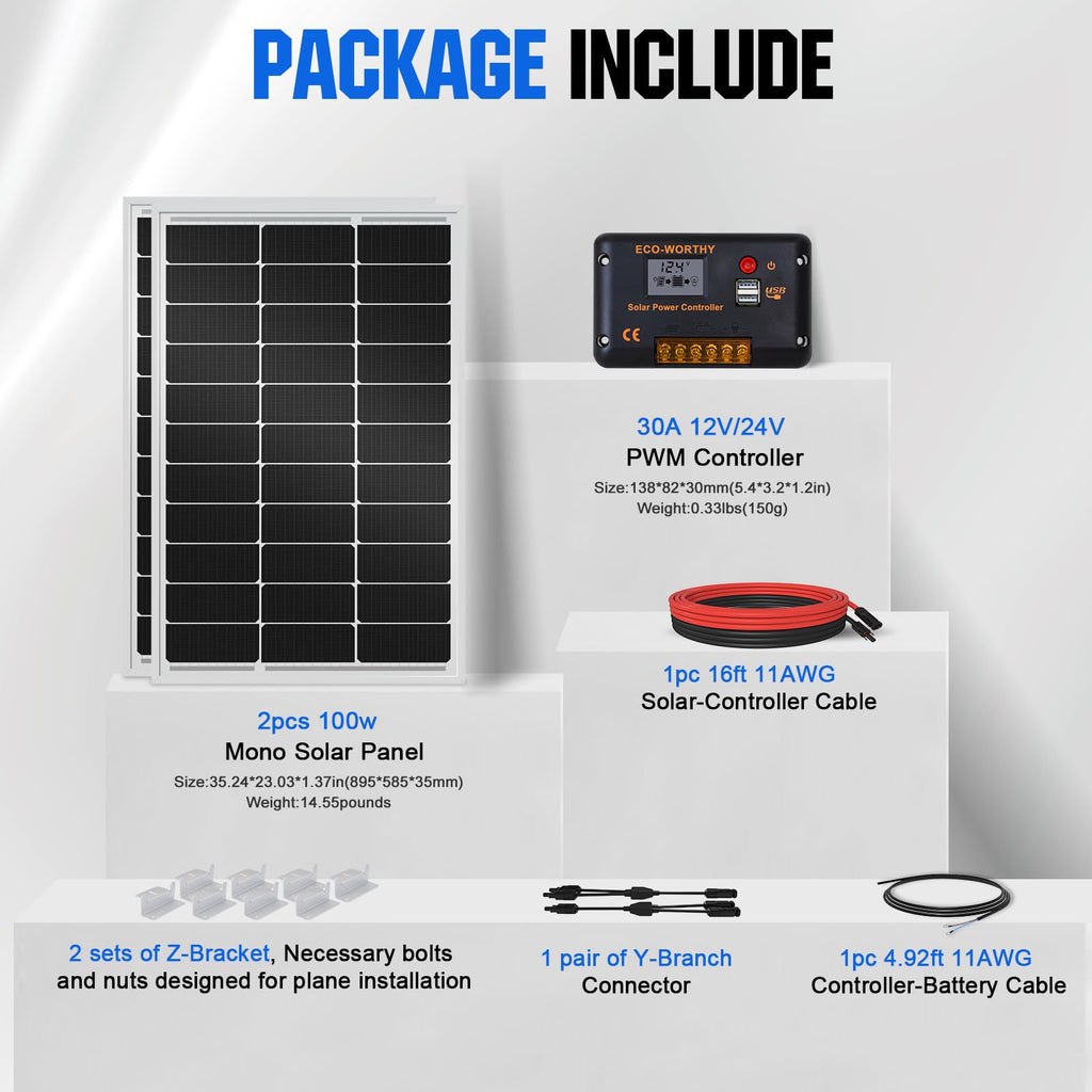 200 Watts 12 Volt/24 Volt Monocrystalline Solar Panel Kit with 30A PWM Charge Controller X164342