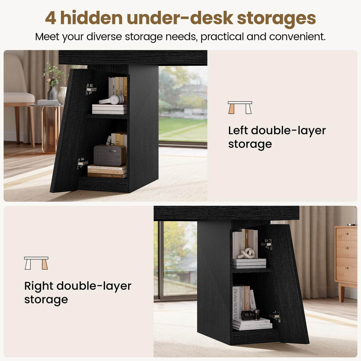 55.9" Black Wood Executive Desk with Storage T2284