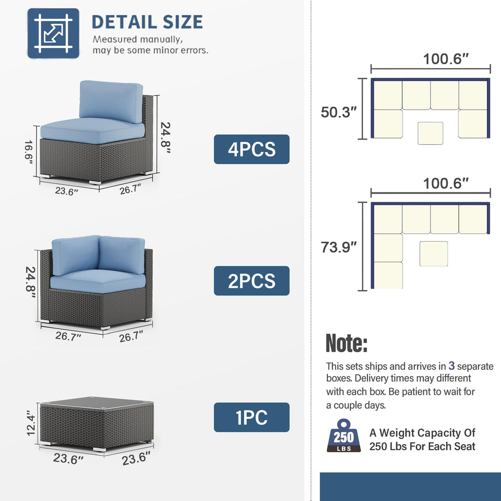 7-Piece All-Weather Wicker Patio Sofa Set with Glass Coffee Table S83556