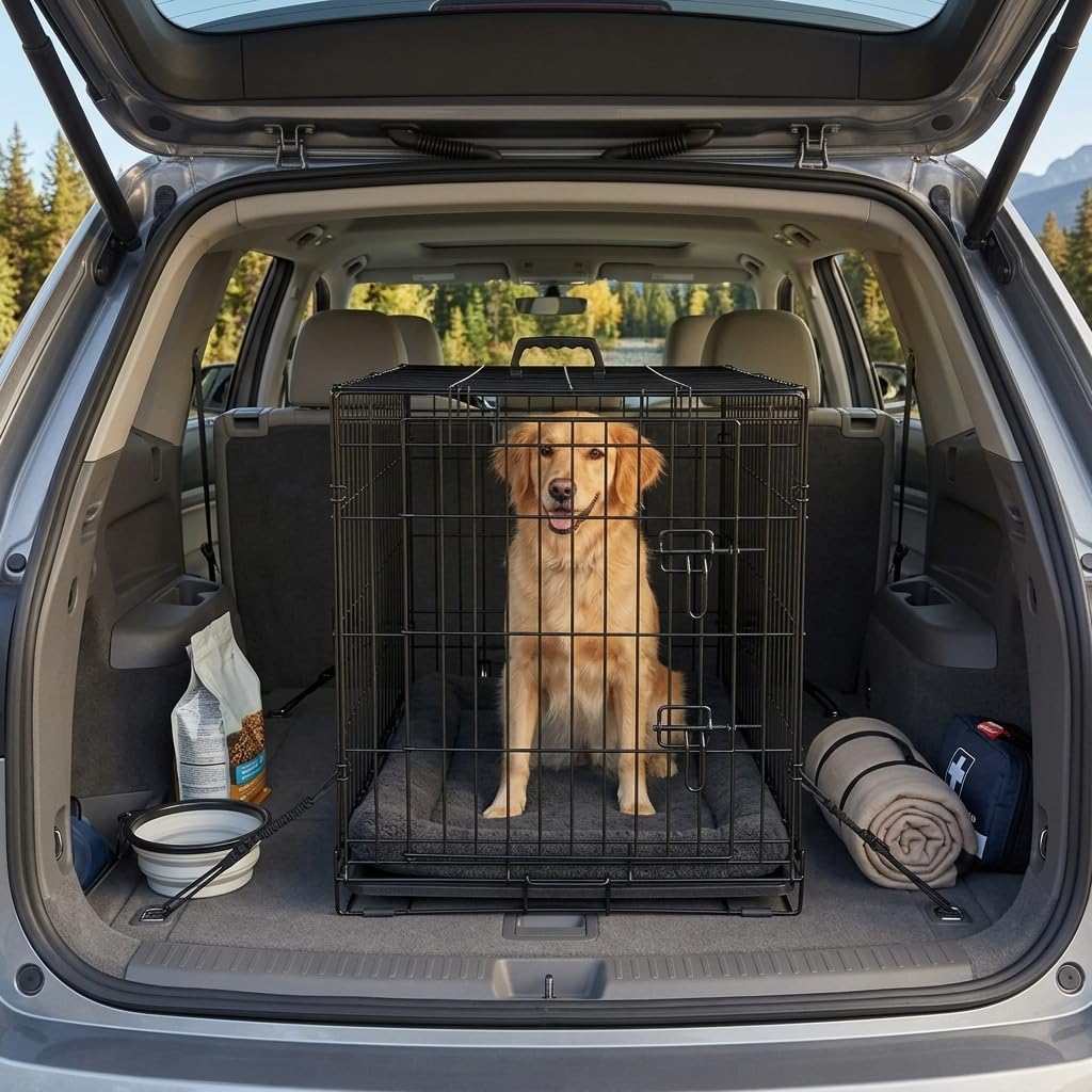 48 Inch Heavy Duty Folding Metal Wire Dog Crate with Double Doors M71049
