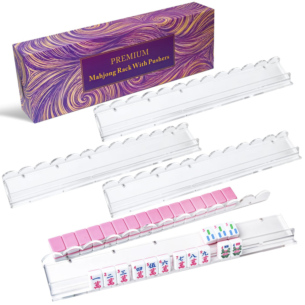 Clear Acrylic Mahjong Racks with Pushers, Set of 4 F495